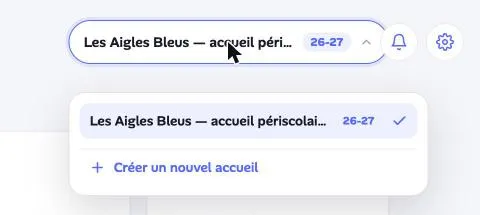 Le sélecteur d’accueil avec le bouton Créer un nouvel accueil