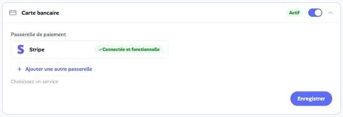 La configuration du mode Carte bancaire avec la passerelle Stripe