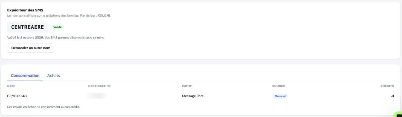 L’expéditeur des SMS et l’historique de consommation