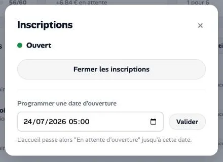 La fenêtre Gérer les inscriptions