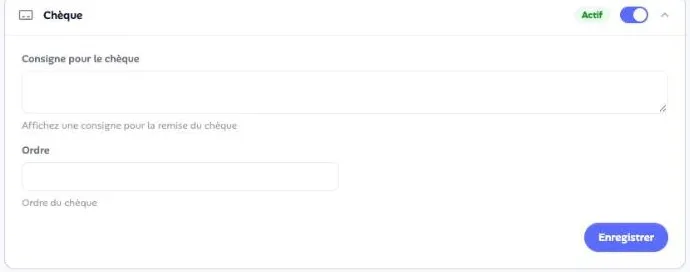 La configuration du mode Chèque